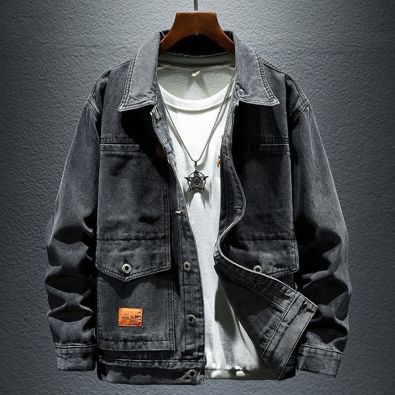 High-grade Black And Gray Denim Coat