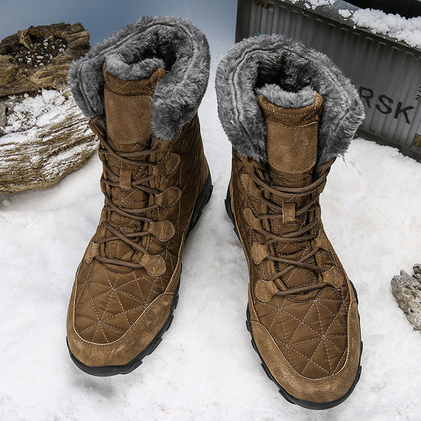Winter Warm Fur Plush Suede Leather & Waterproof Fabric Ankle Snow Boots