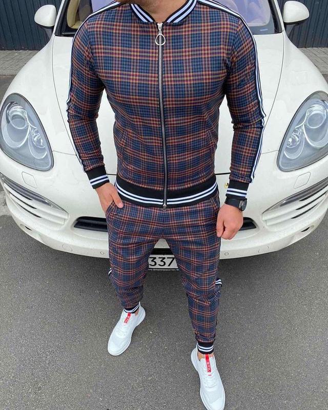 casual men's striped plaid jumpsuit for men