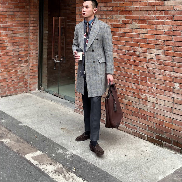 Retro Wool Plaid Polo trench Coat