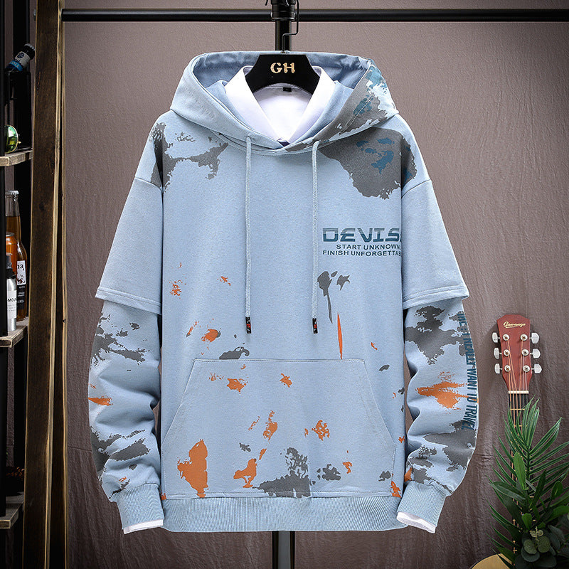 Printed Kangaroo Pocket Sports Hooded Sweater jumpSuit Men