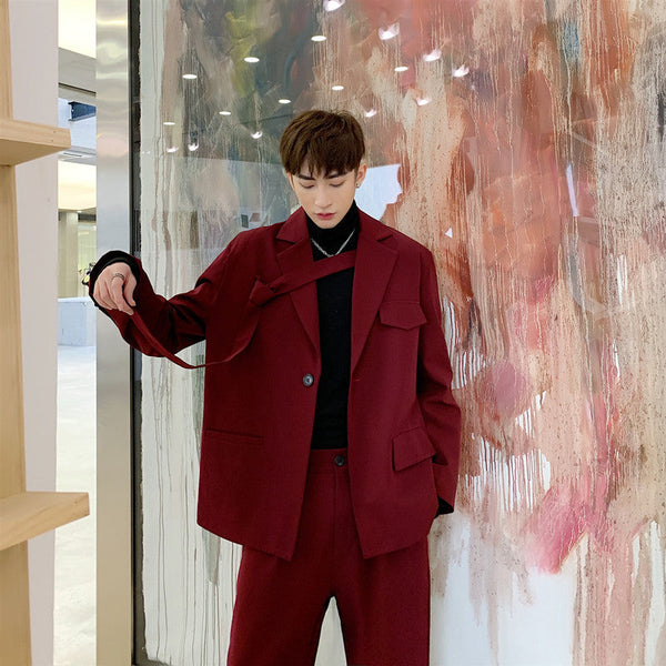 Men's Asymmetrical Red Suit