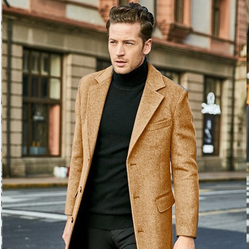 Men's Long Sleeve Woolen trench Coat