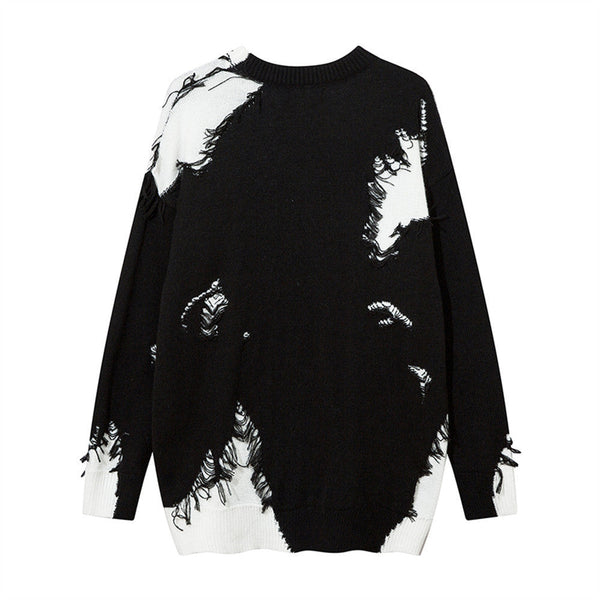 Multi-colored Rough Edges Round Neck Sweater