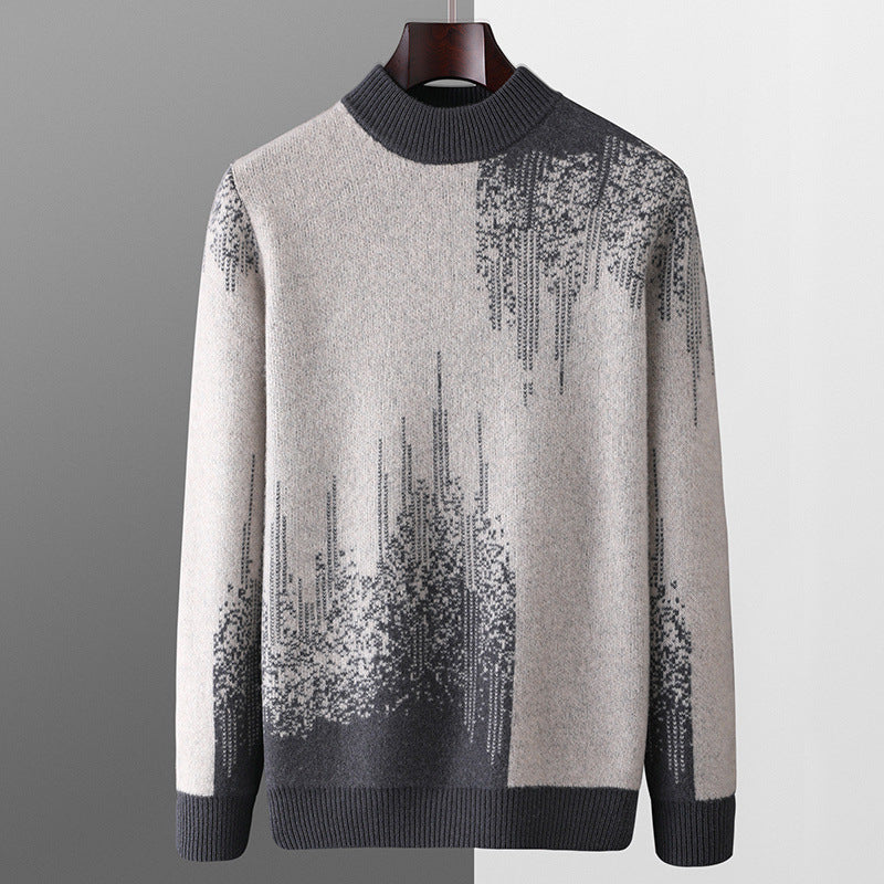 Round Neck Men's Pure Wool Color Contrast Bottoming Shirt