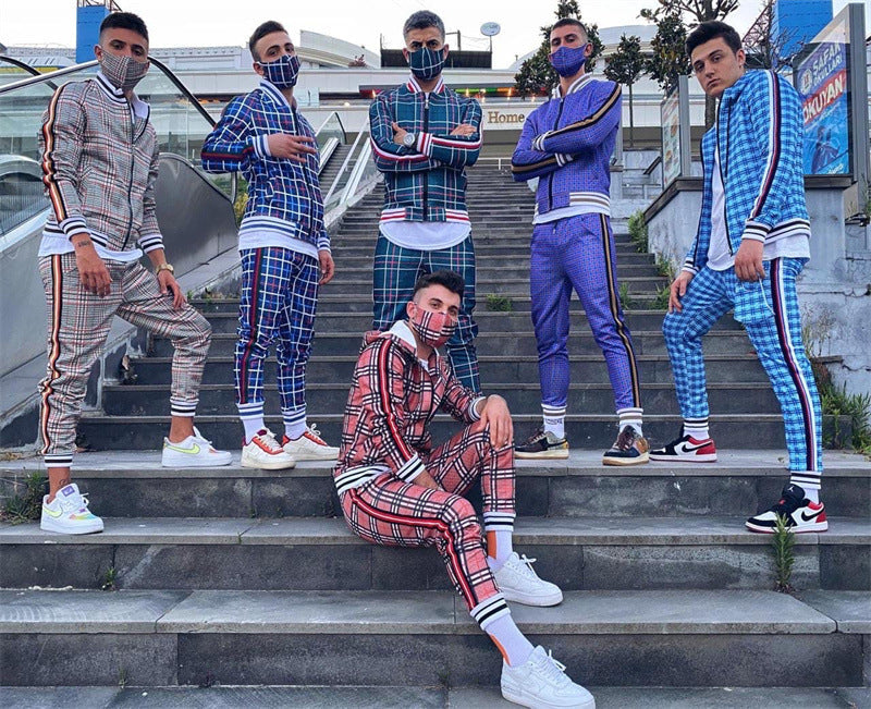 Men Casual Striped Print jumpSuit Zipper Cardigan