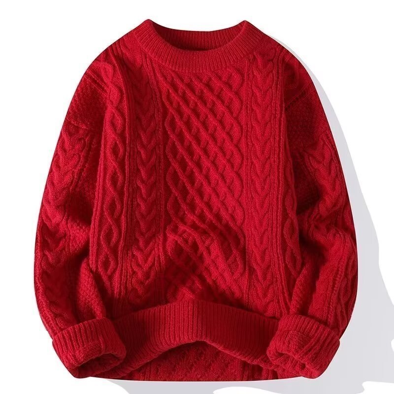 Couple's Red Sweater Men's Lazy Thick Hemp Flowers Knitwear Winter Wool sweater