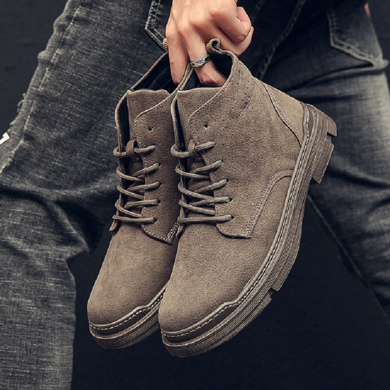 Casual leather high-top boots