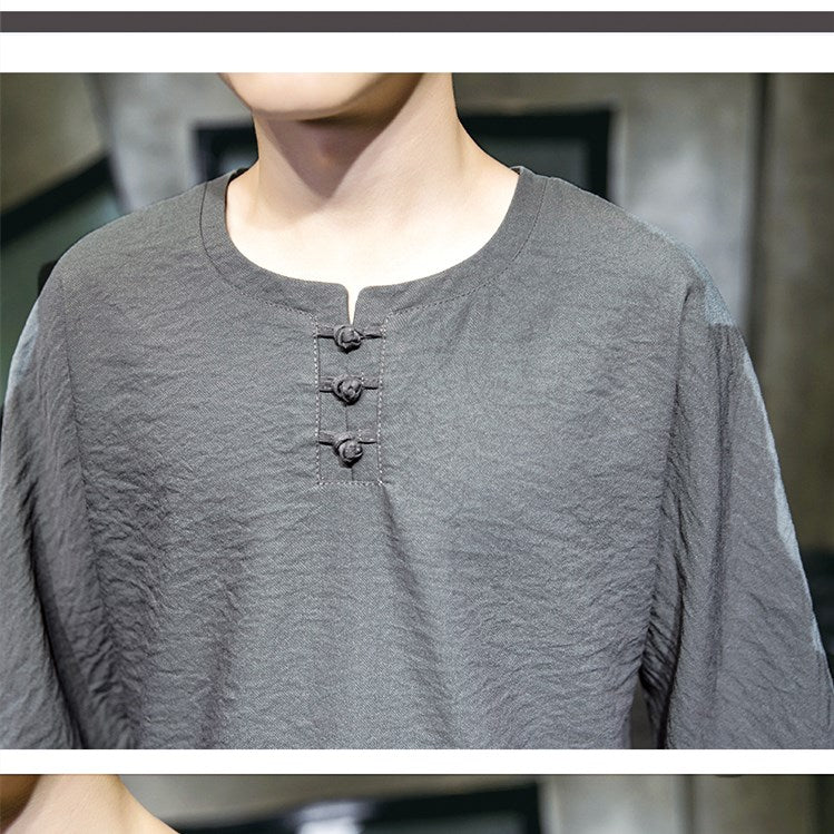 Ethnic style thin cotton and linen jumpsuit men