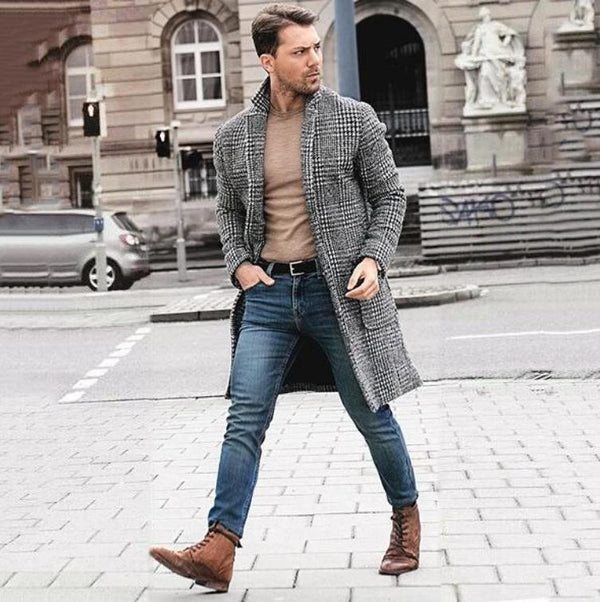 Men's Plaid woolen trench coat
