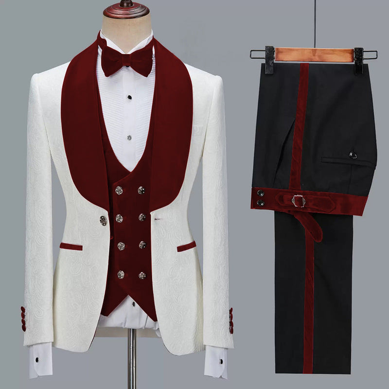 Men's Fashion Casual Jacquard Suit Three Piece Suit