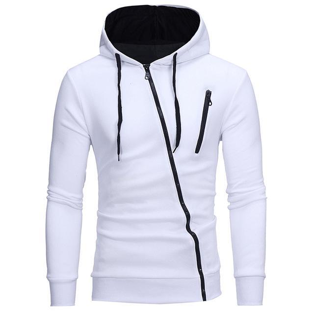 Diagonal Zipper Solid Color Hooded Sweater