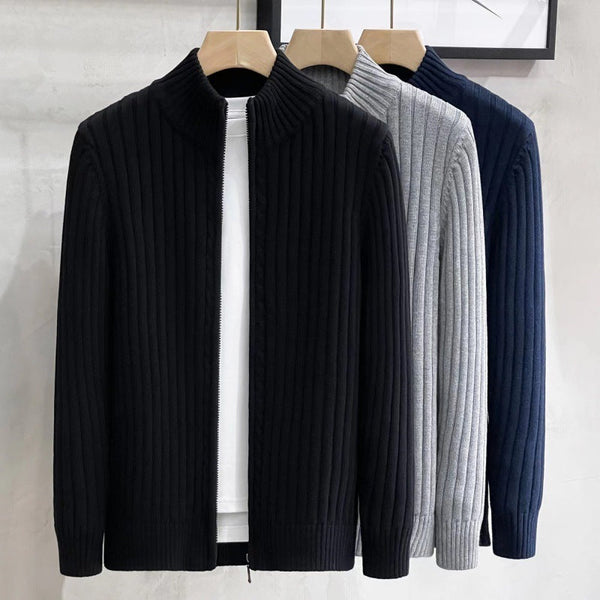Cardigan Solid Color Zipper Outerwear Sweater