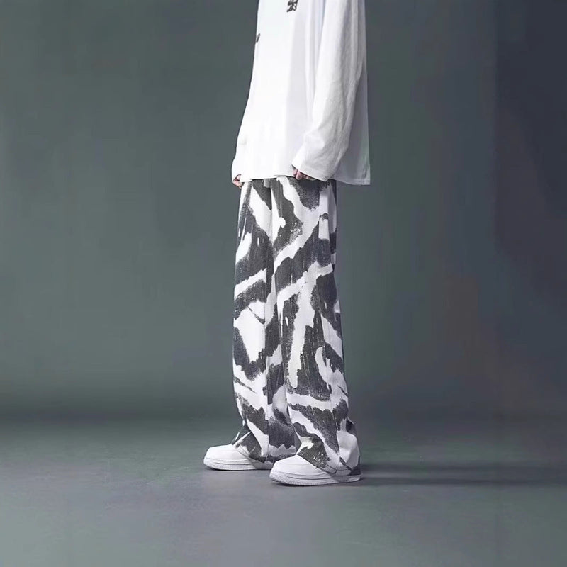 High Street Tie-dyed Graffiti Wide-leg Pants Men