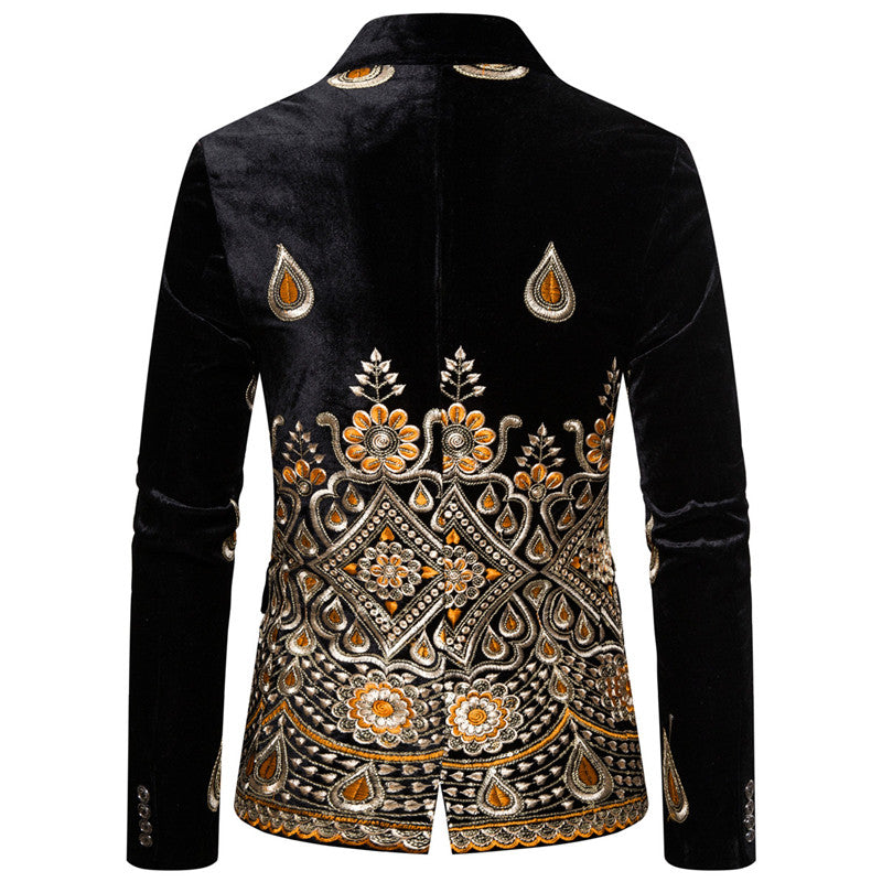 Velvet One Button Men's Silver Embroidery Suit Dress