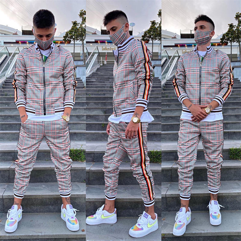Men Casual Striped Print jumpSuit Zipper Cardigan