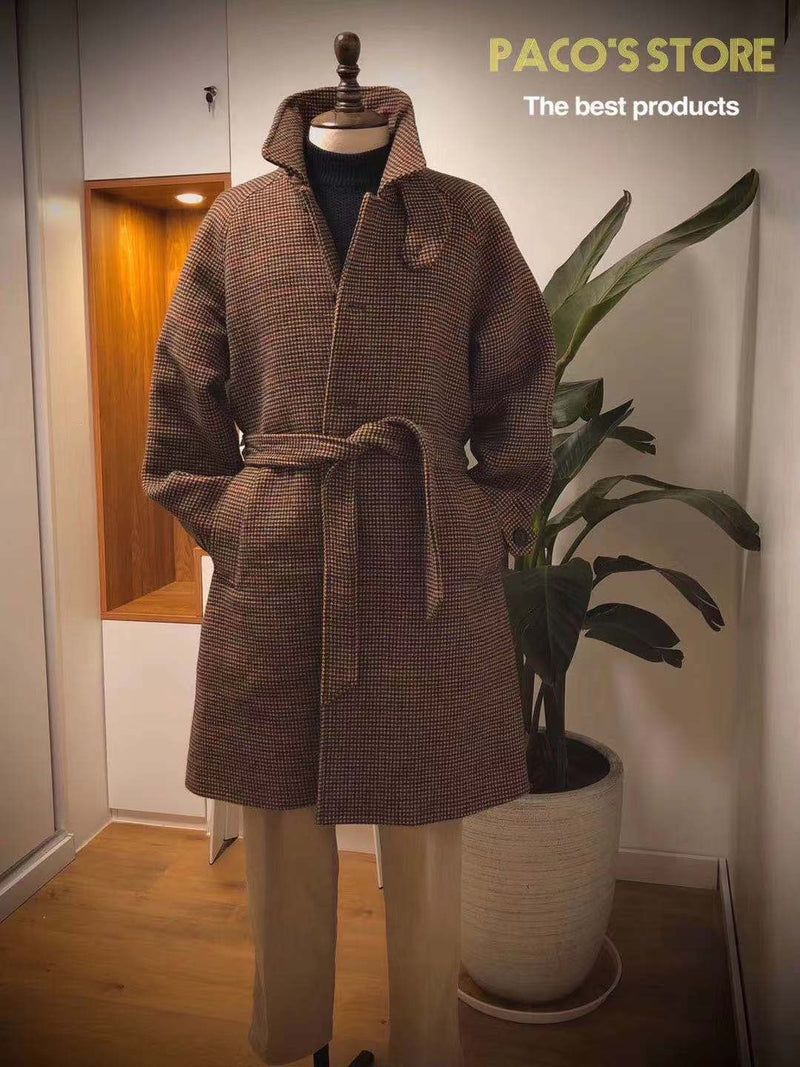 Vintage Gentleman Houndstooth Men's Woolen Coat