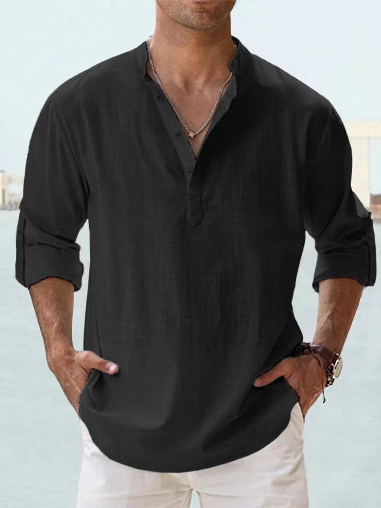 Men's Linen Stand-up Collar Long Sleeve shirt