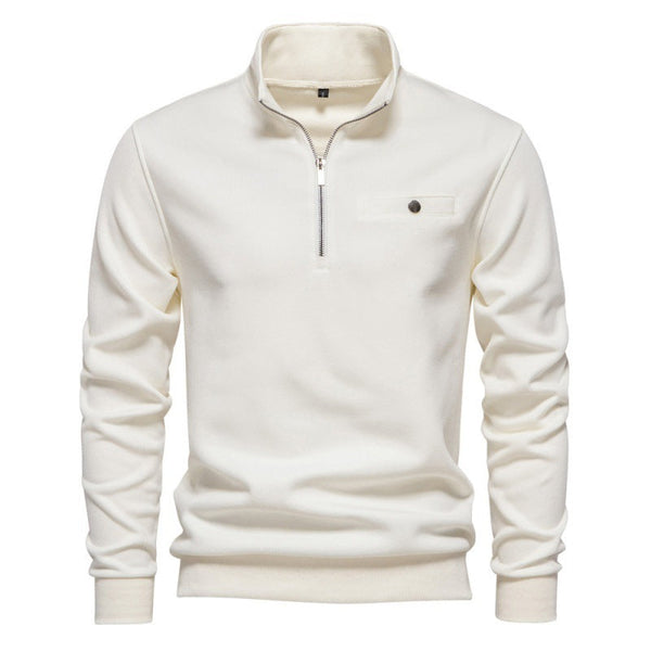 Half Zipper Sweater Casual Solid Color Pocket Decoration sweater