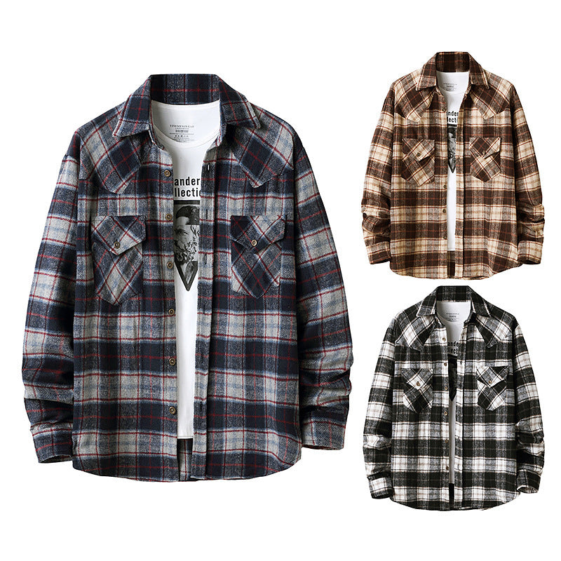 Men's New Style Hanging Shot American Flannel Plaid Shirt Jacket
