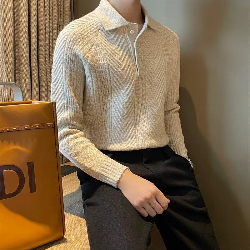 Winter Thermal Base Pullover Men's Casual Polo Collar Sweater