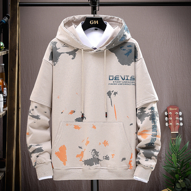 Printed Kangaroo Pocket Sports Hooded Sweater jumpSuit Men