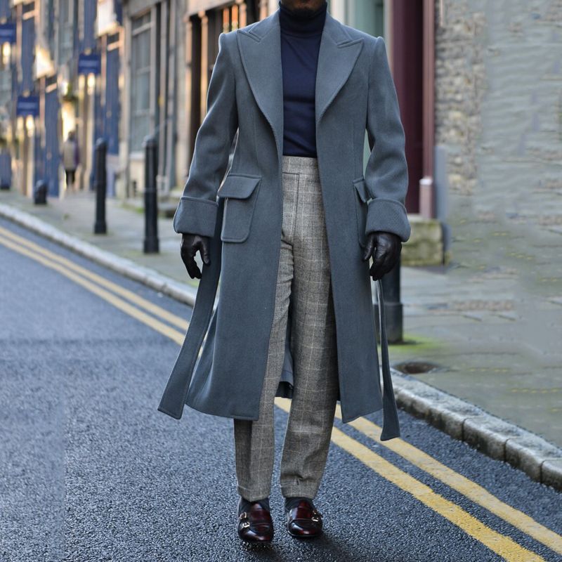 Men's Long Blue Trench Coat