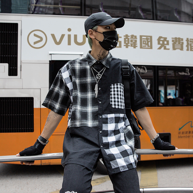 High Street Hip Hop Retro Check Patchwork Shirt
