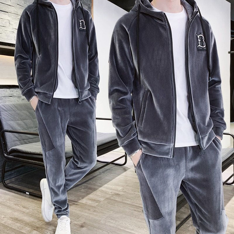 Gold velvet sports jumpsuit men