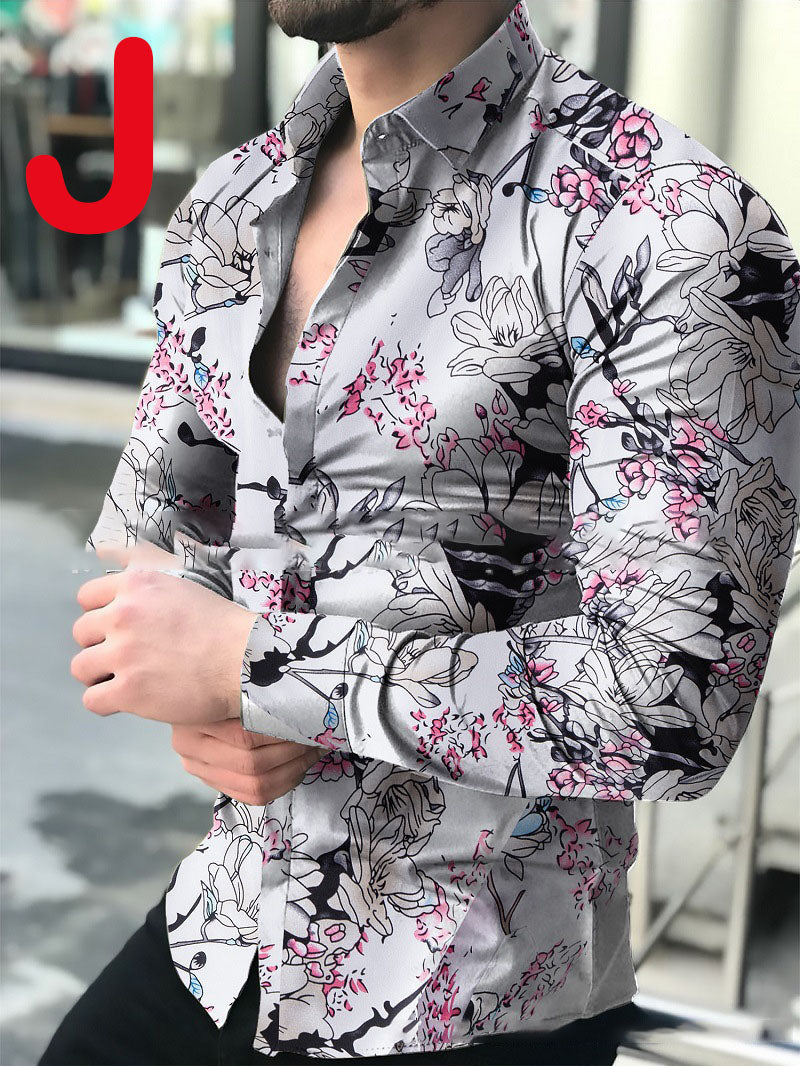 Men's Casual Long-sleeved Printed Shirt