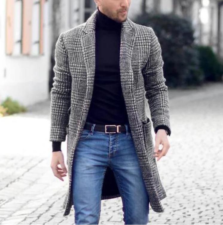 Men's Plaid woolen trench coat