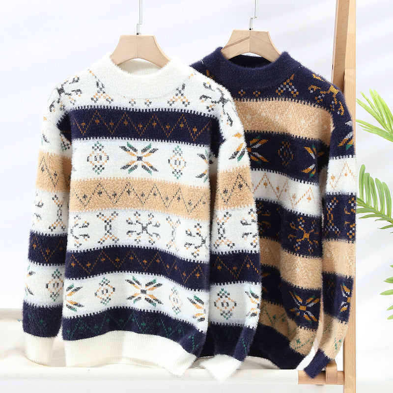 Mink Fur Thickened Half-high Collar Sweater