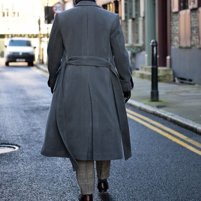 Men's Long Blue Trench Coat