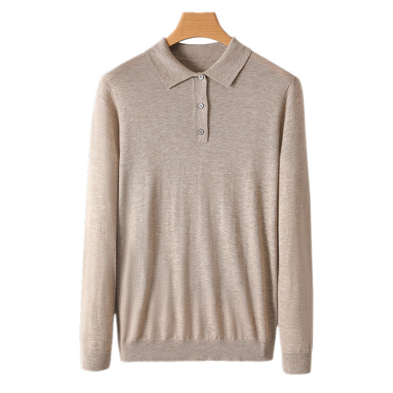 Men's Polo Collar Loose Pure Color All-matching Woolen Sweater