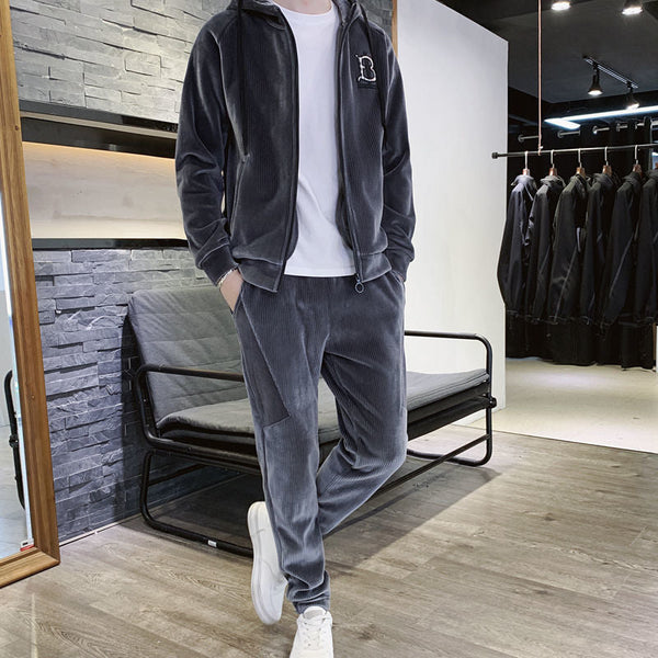 Gold velvet sports jumpsuit men