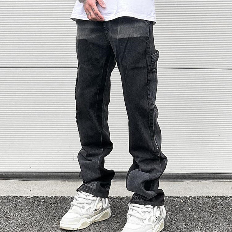 Washed Black And Grey Men Micro Cropped Pants Straight Leg Slimming jeans