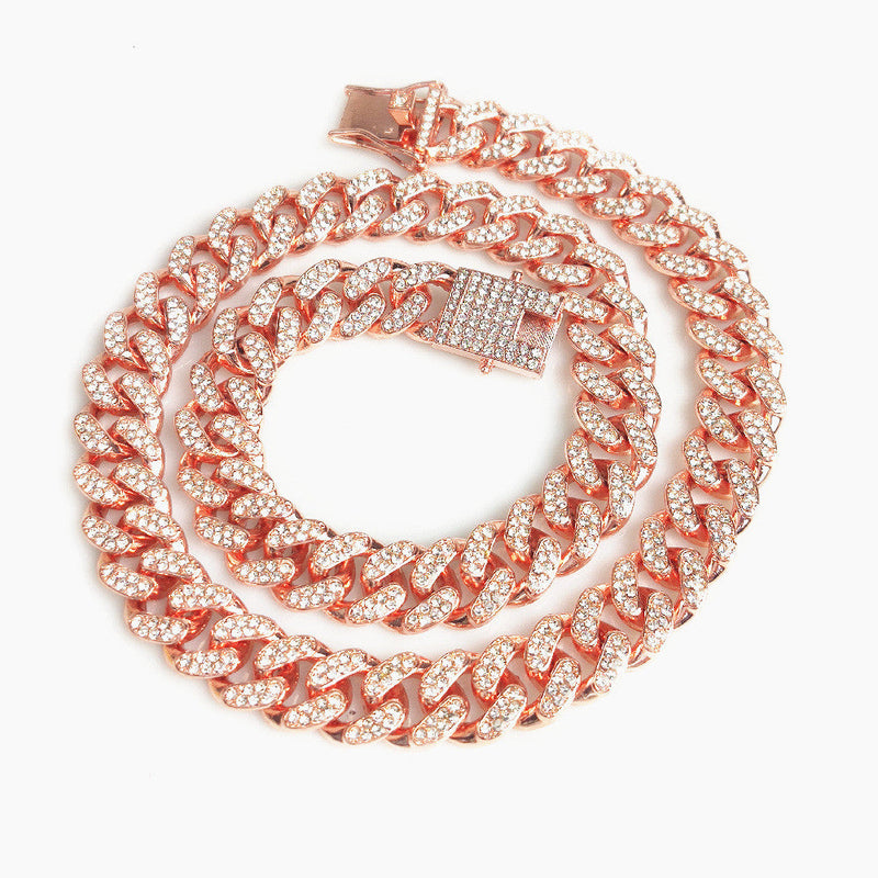 Hip-Hop Domineering Diamond Large Gold Cuban Chain Necklace