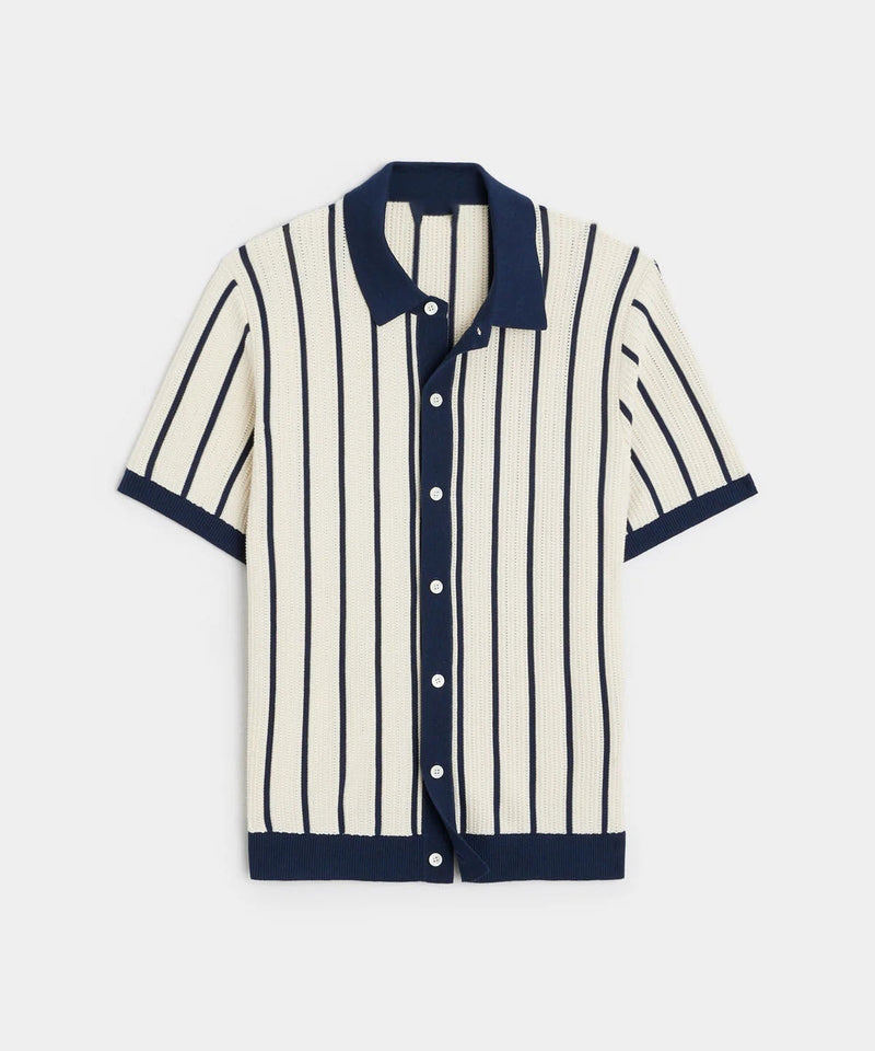 Men's Solid Color Short Sleeve Lapel Knitted