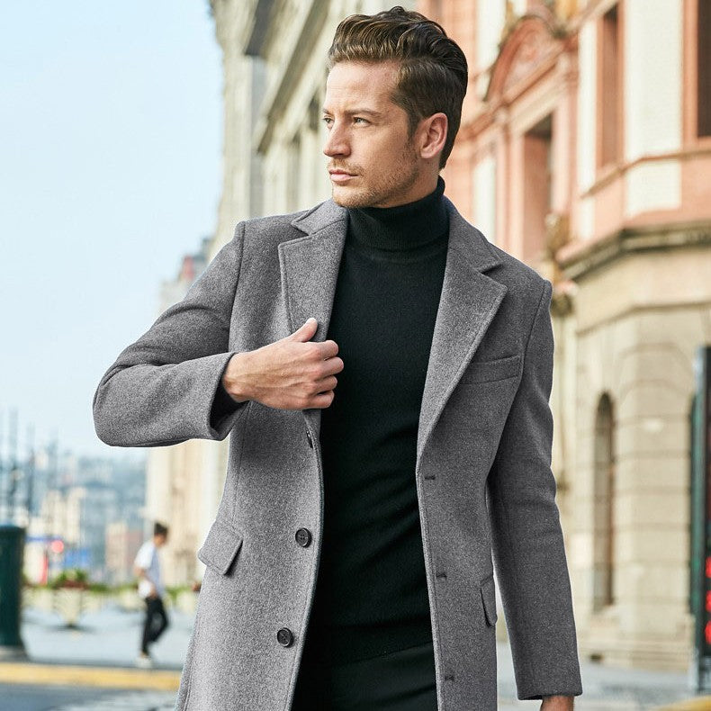 Men's Long Sleeve Woolen trench Coat