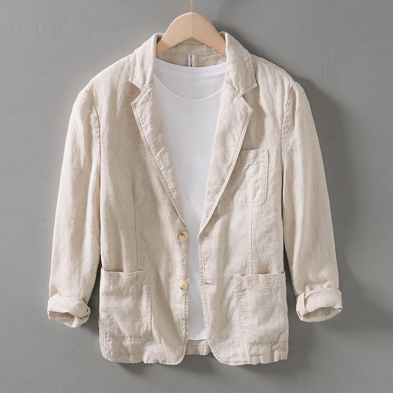 Retro Casual Loose Artistic Flat Linen Lapel Handsome Suit Jacket