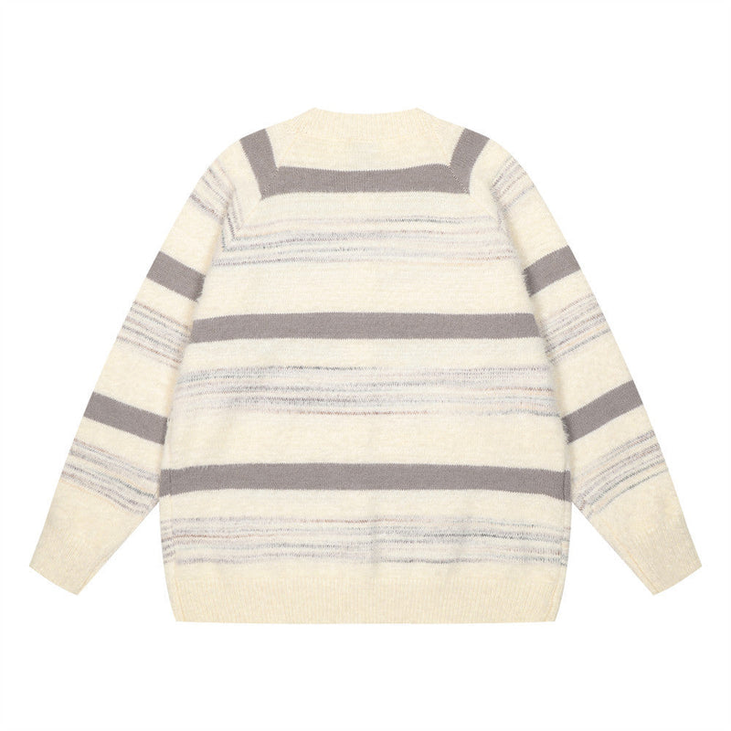 Striped Gradient Jacquard Sweater Coat For Men