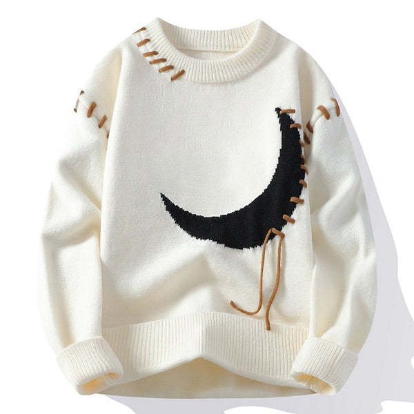 Moon Jacquard Round Neck Sweater For Men