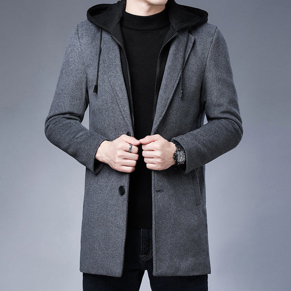 Men's Detachable Hooded Woolen Winter Coat