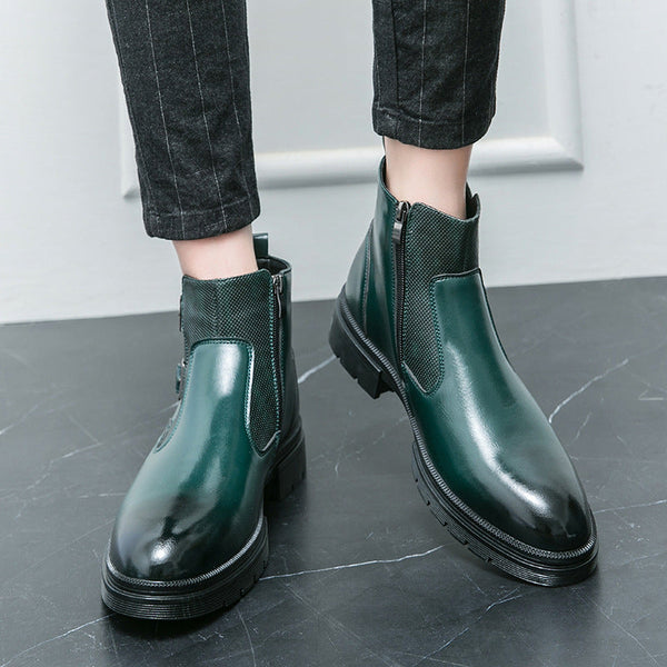 High-top British Double Buckle Slip-on Leather Boots