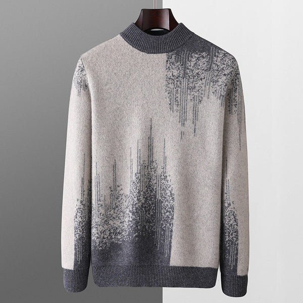 Round Neck Men's Pure Wool Color Contrast Bottoming Shirt