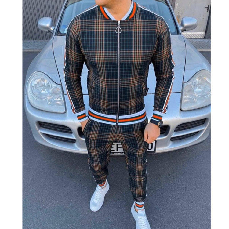 casual men's striped plaid jumpsuit for men