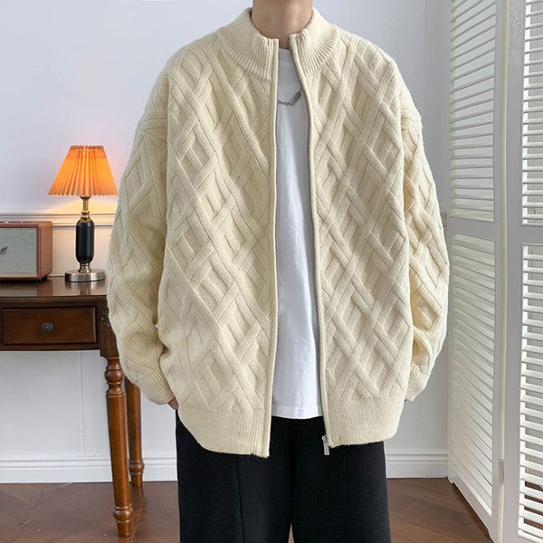 Stand Collar Autumn And Winter Cardigan Cable-knit Sweater Men