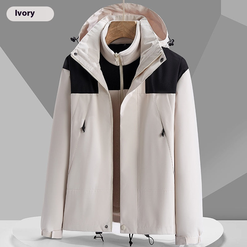 Hooded Windbreaker Colorblock Zip-up With Pockets Waterproof Outwear jacket