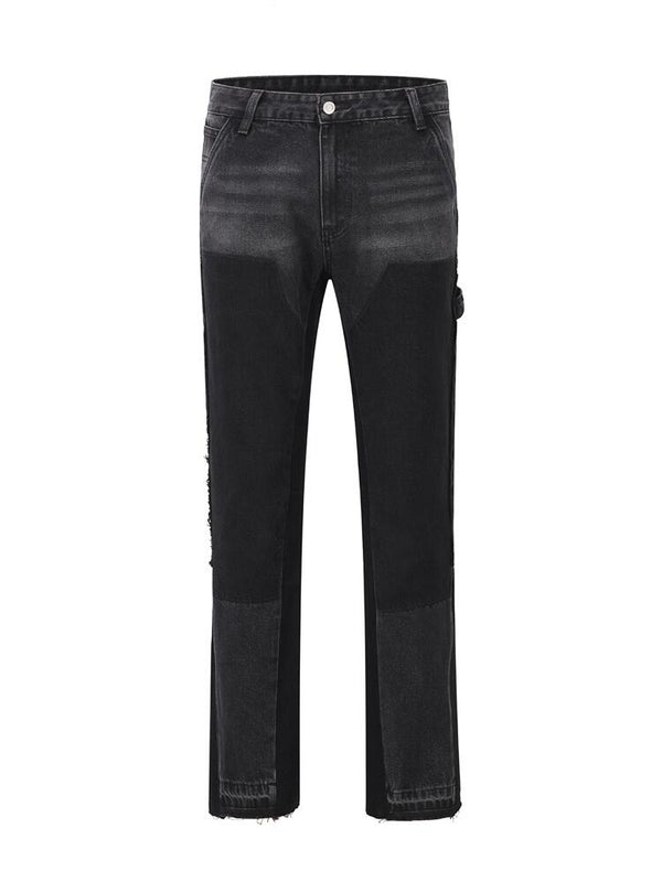 Washed Black And Grey Men Micro Cropped Pants Straight Leg Slimming jeans