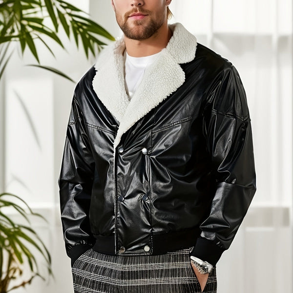 Men's Leather Fleece-lined Thickened Casual jacket